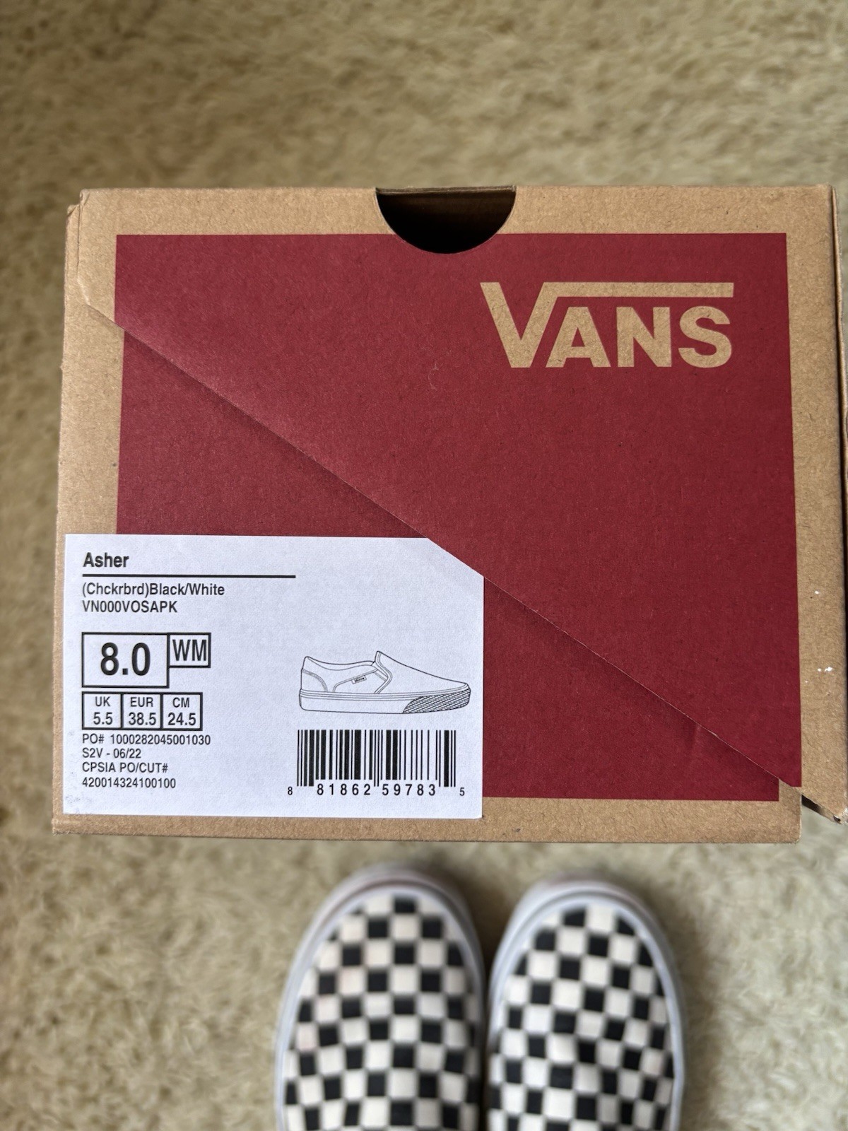 VANS Asher Women’s Slip-On Sneakers Checkerboard Black/White VN000VOSAPK