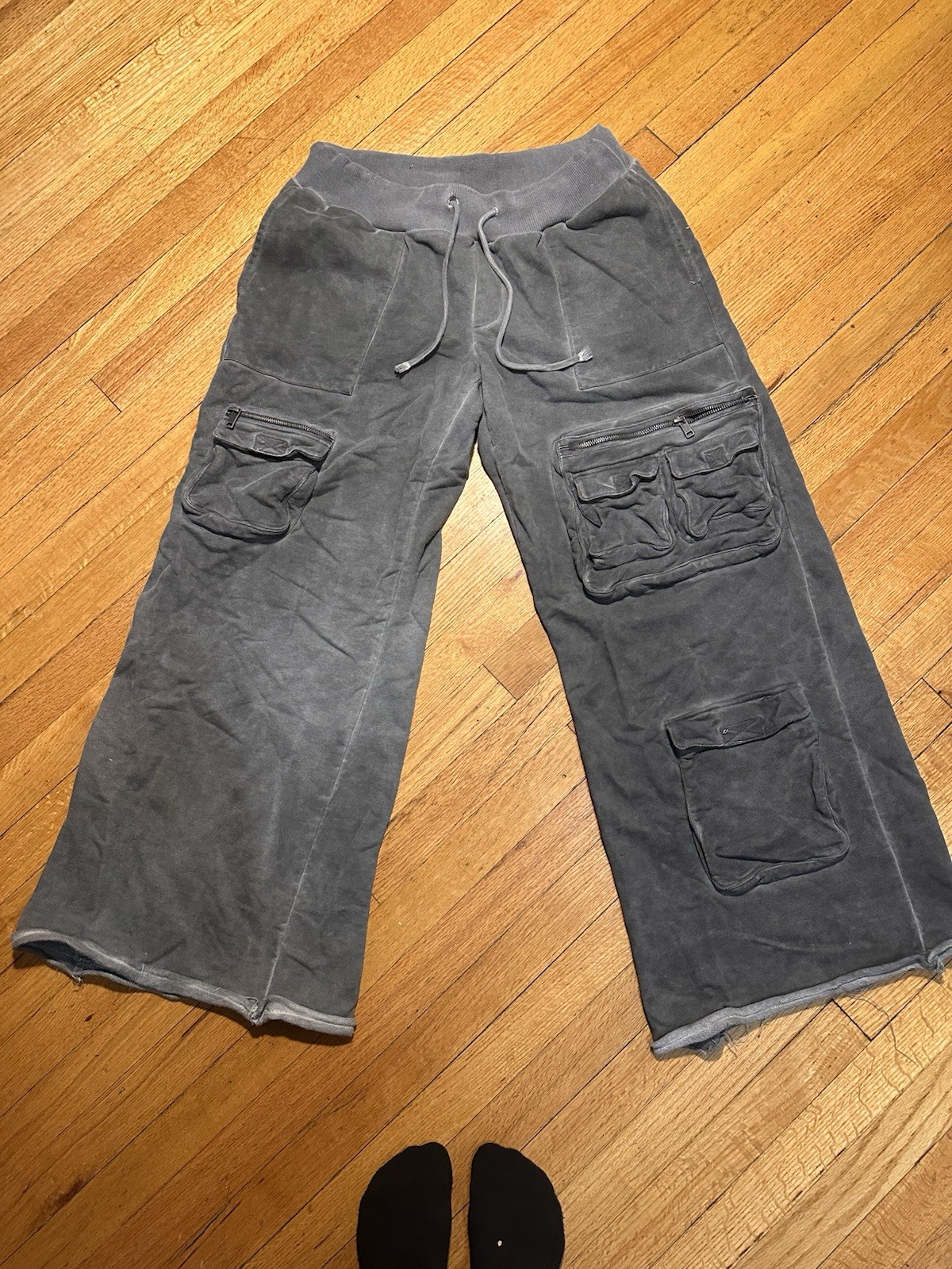 Y2K Low Rise Darker Waves Gray Distressed Cotton Straight Leg Sweatpants M