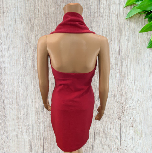 DAVID BENJAMIN COLLECTION — Halter Dress, Red, Backless, Form Fitting, Stretch