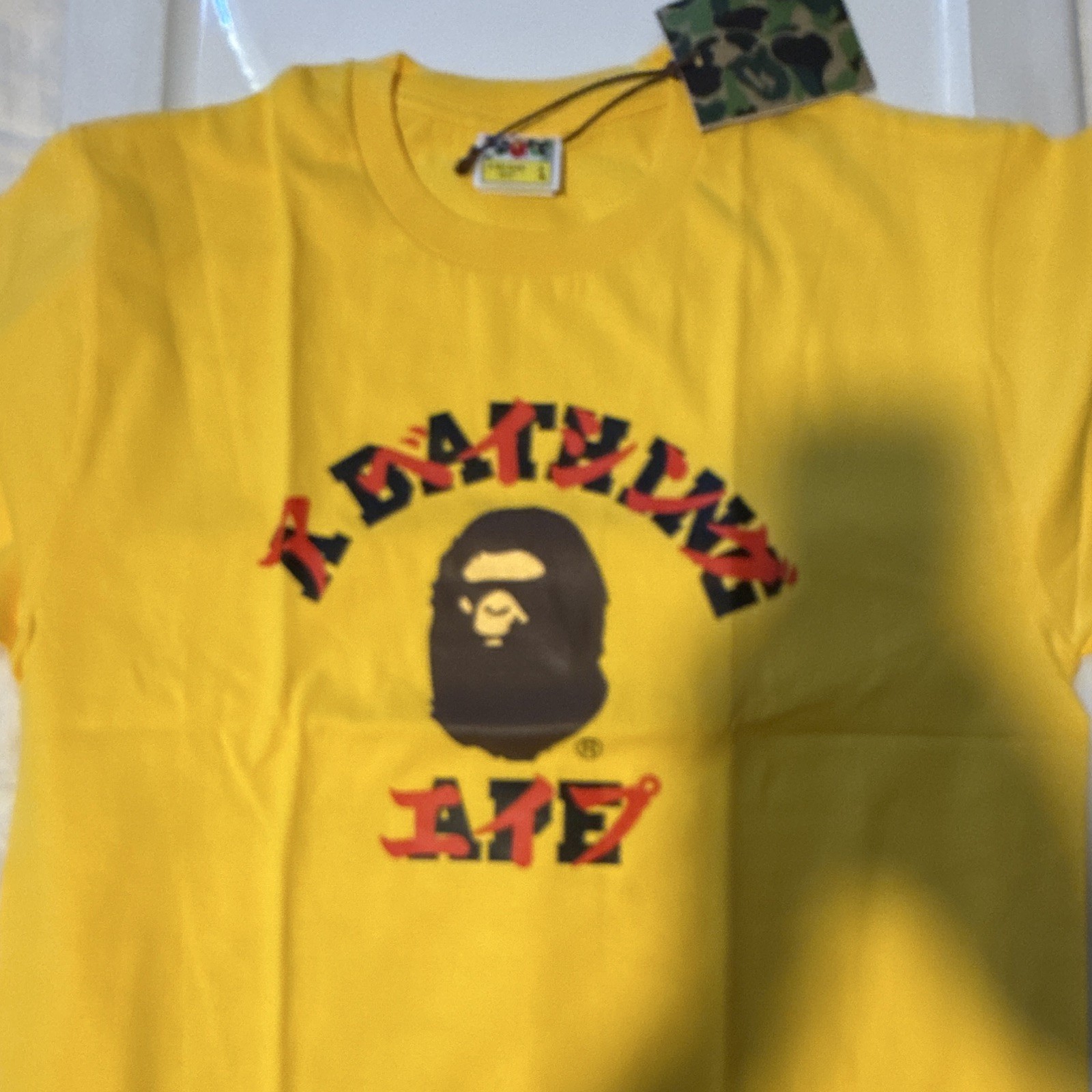 A Bathing Ape BAPE Men’s L Yellow Ape Head Graphic Logo Cotton Jersey Tee