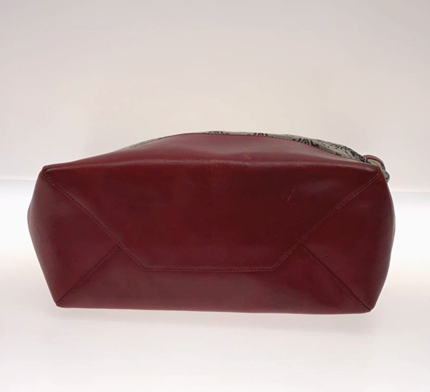 CELINE C Macadam Tote Bag Gray Burgundy Canvas Leather Italy Vintage S0006