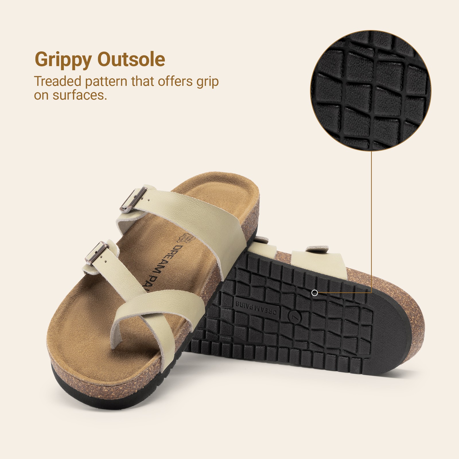 Women Cork Sole Slide Sandals All Day Comfort Slip On Beach Walking Flat Sandals