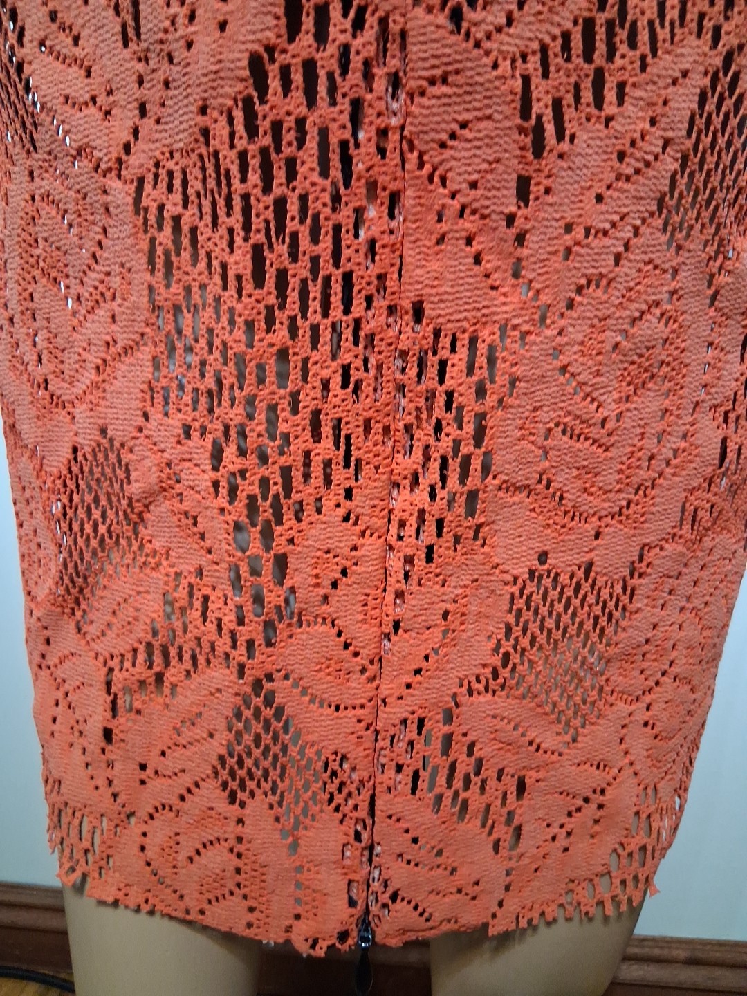 MSGM Orange Faux Leather Laser Cut Midi Length Pencil Skirt Size IT 42 US M NWT