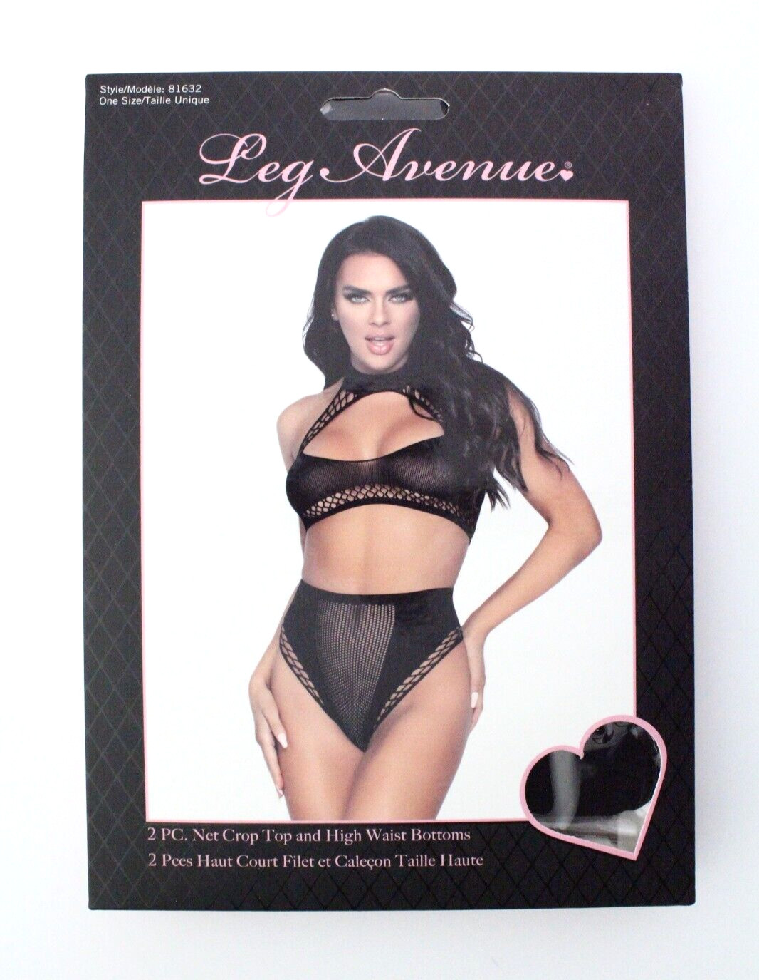NWT – LEG AVENUE 2-PC. NET CROP TOP & HIGH WAIST BOTTOMS LINGERIE SET – One Size