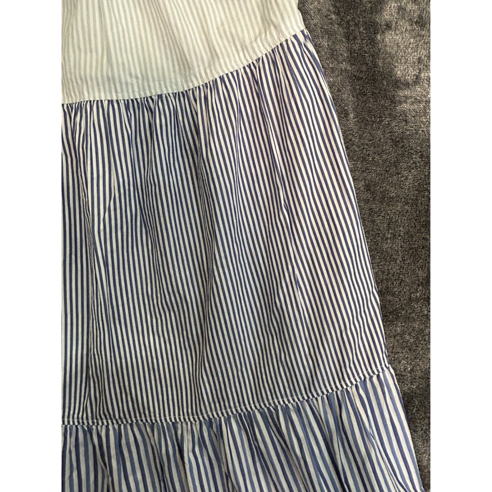 Free Assembly Womens Blue White Striped Tiered Maxi Dress Cotton Medium