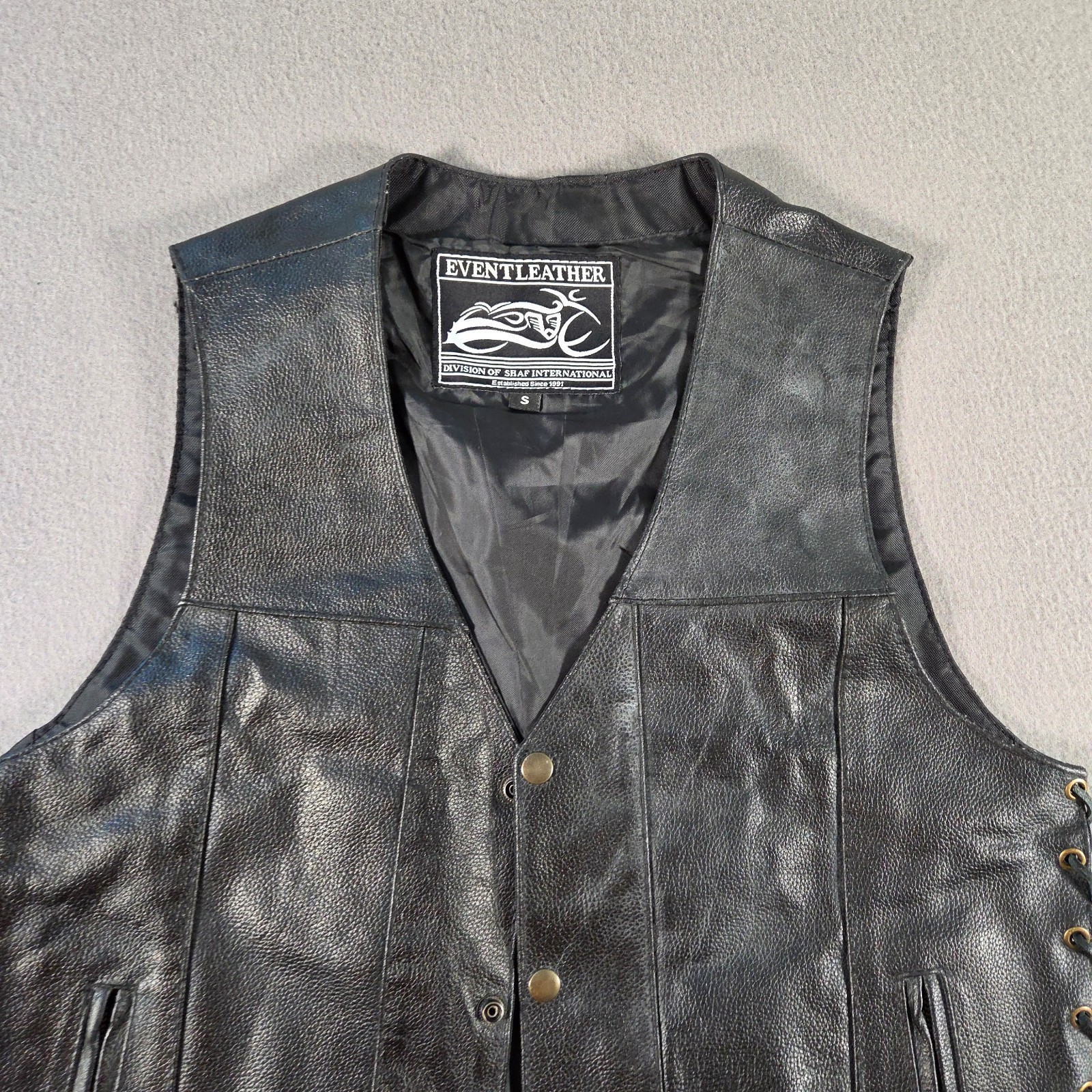 Event Leather Jacket Mens Small Black Vest Biker Motorcycle Lace Up Snap