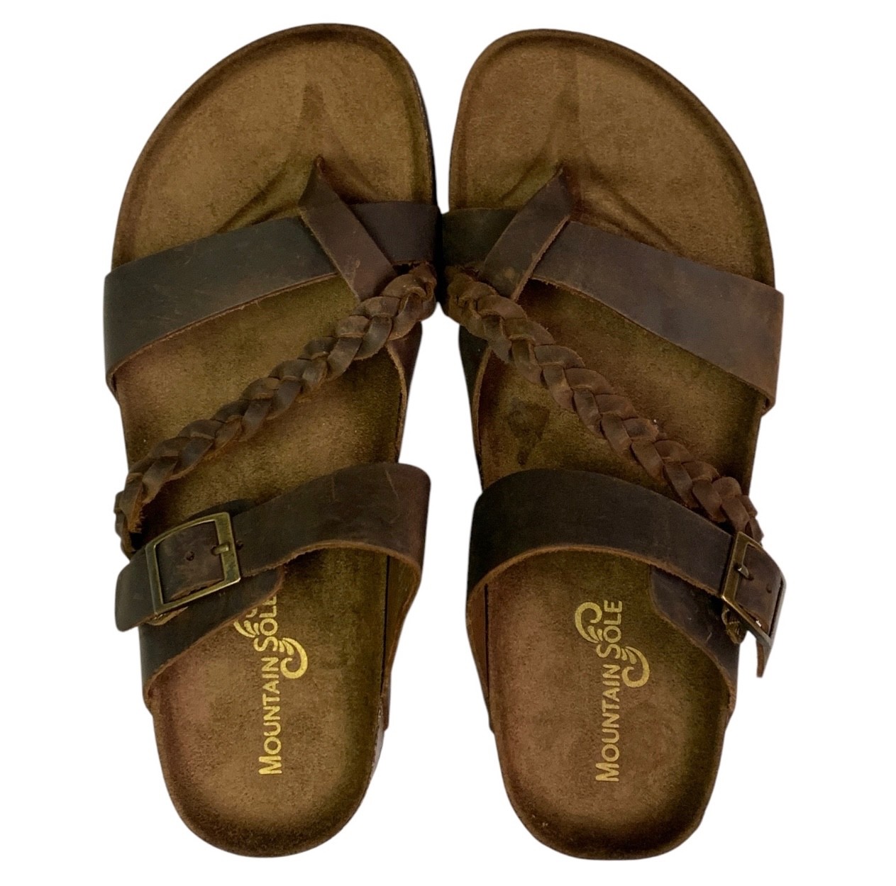 Womens Mountain Sole Size 8 Sandals Braided Brown Leather Slip-on Summer Beach