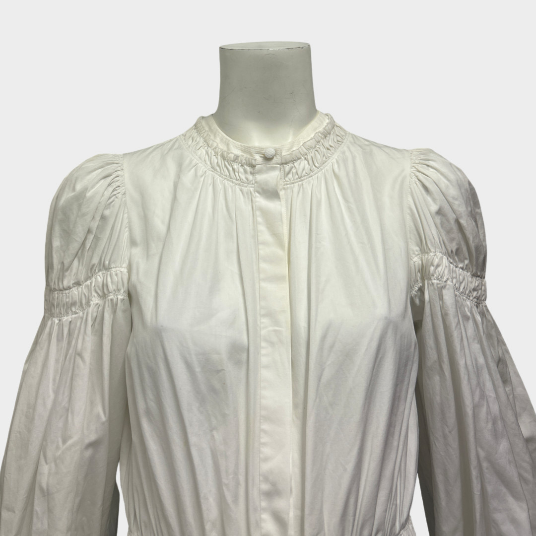 ALEXANDER MCQUEEN White Gathered Cotton Mini Dress, Size UK8