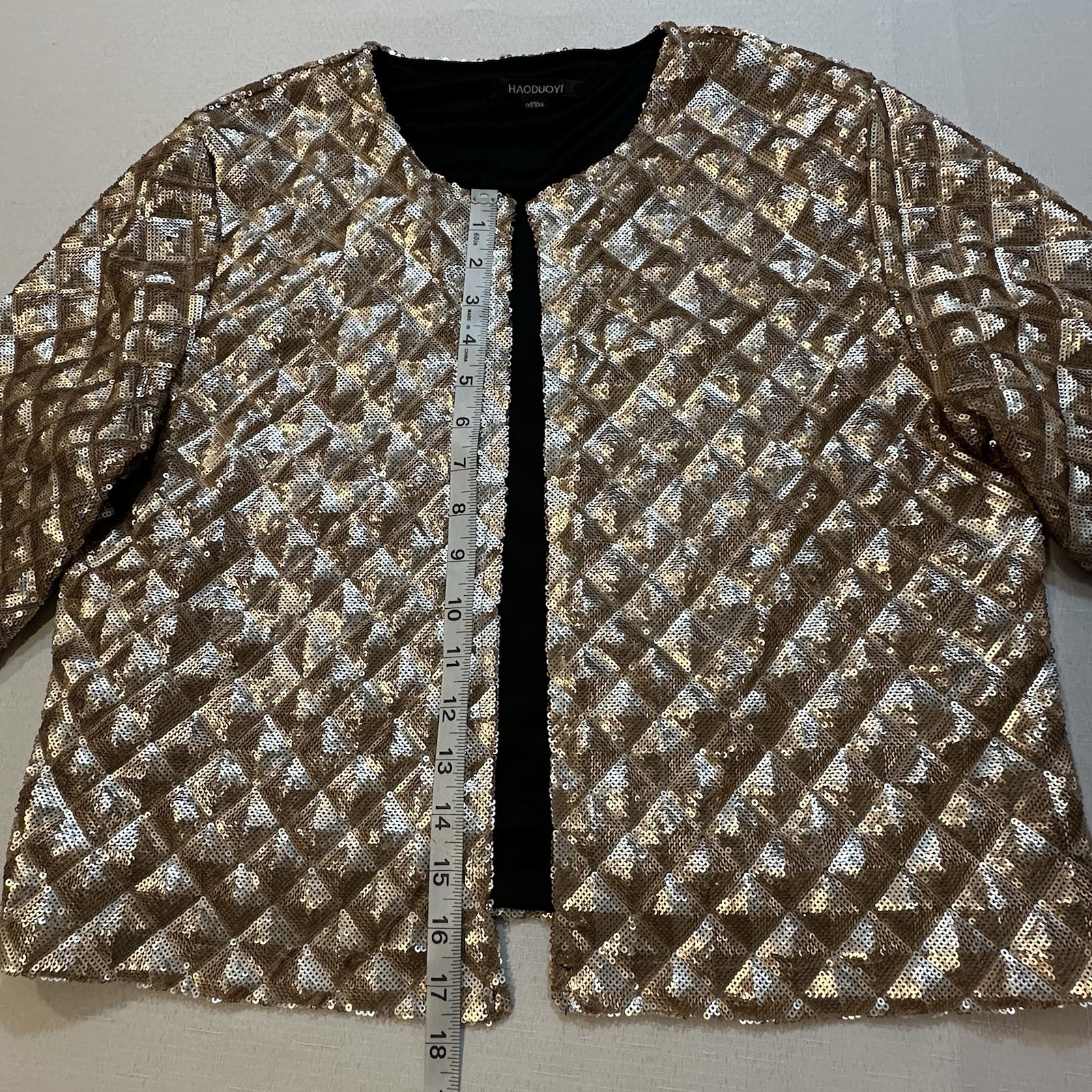 HAODUOYI Gold Sequin Open Front Jacket Blazer Women’s 2XL Party Evening Glam
