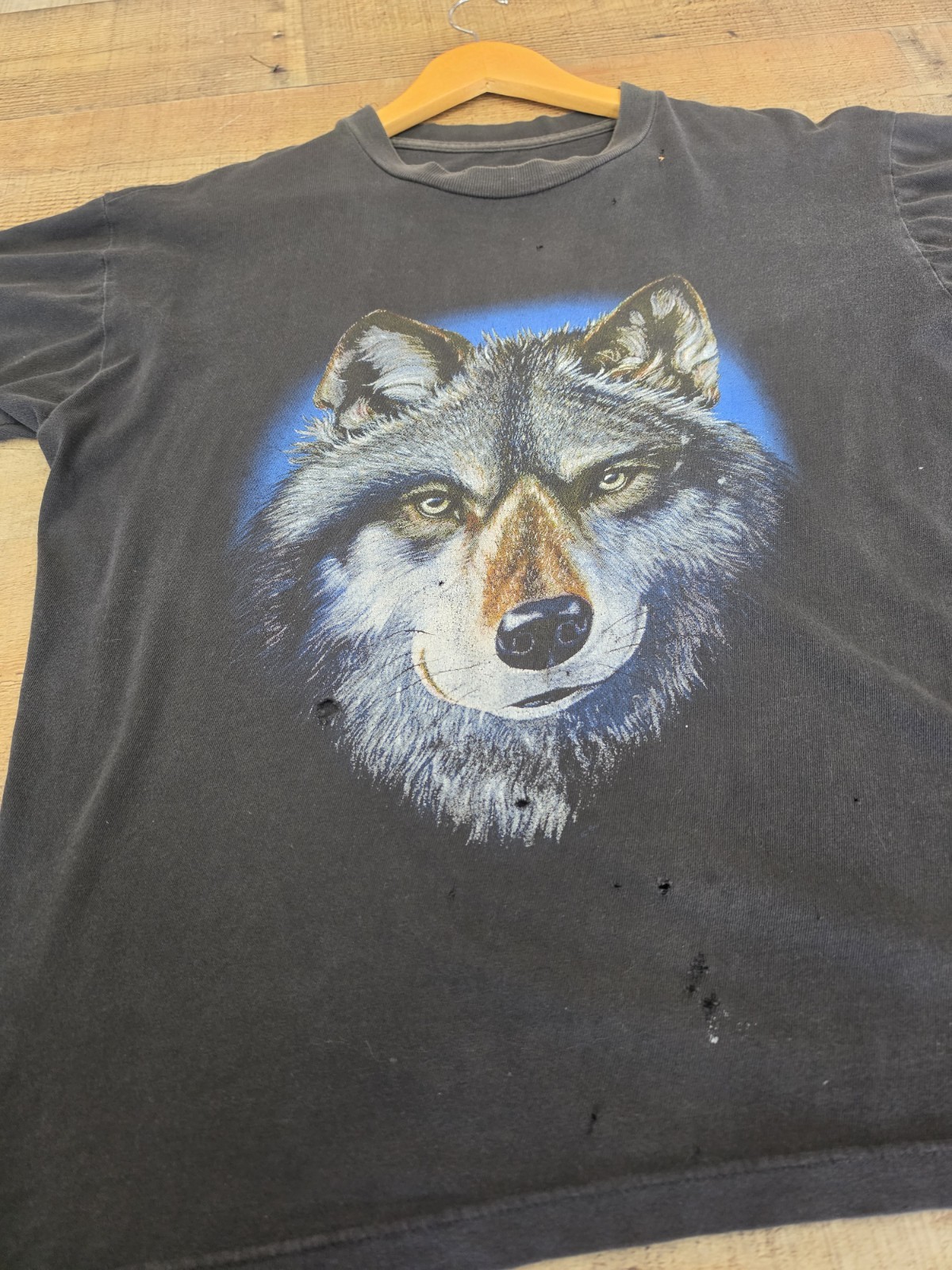 Vtg 90s Wolf Nature Outdoor Single Stitch T Shirt Sz L Made In USA Distressed