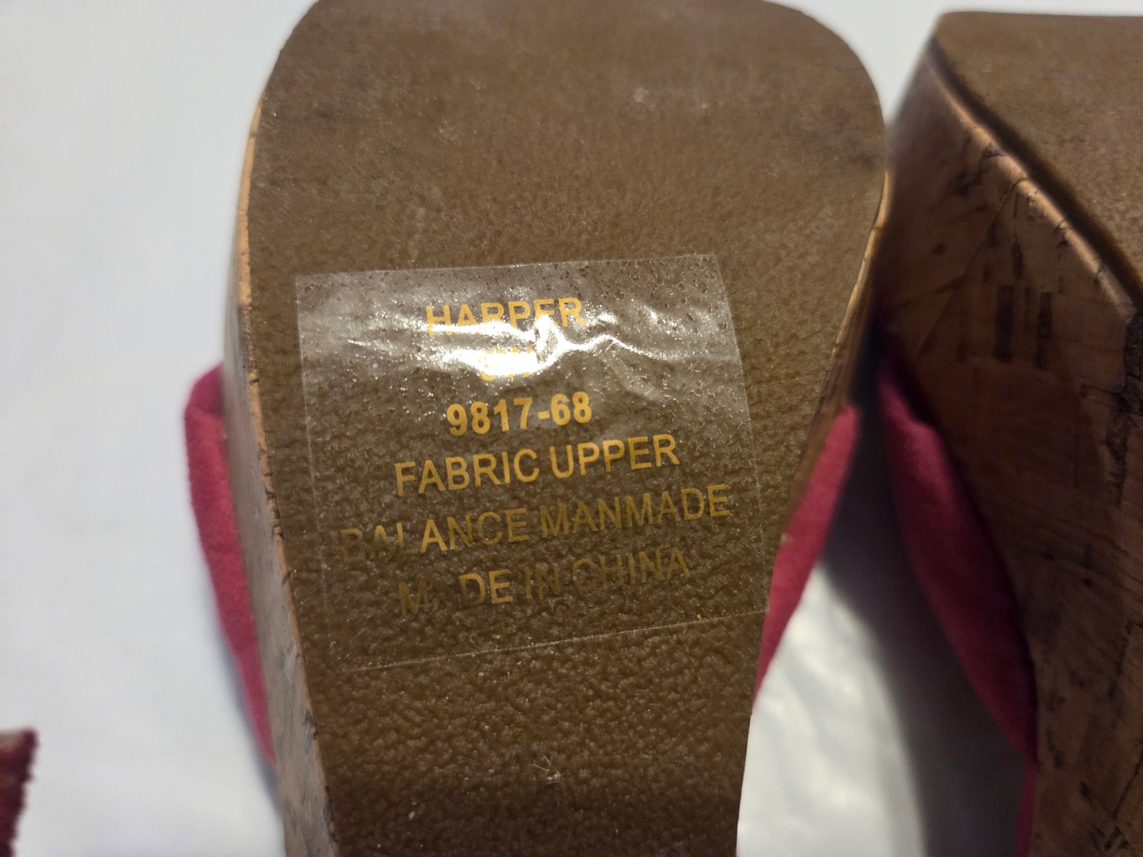Harper Hot Pink Faux Suade type fabric cork platform chunk heel size 9W Used x1