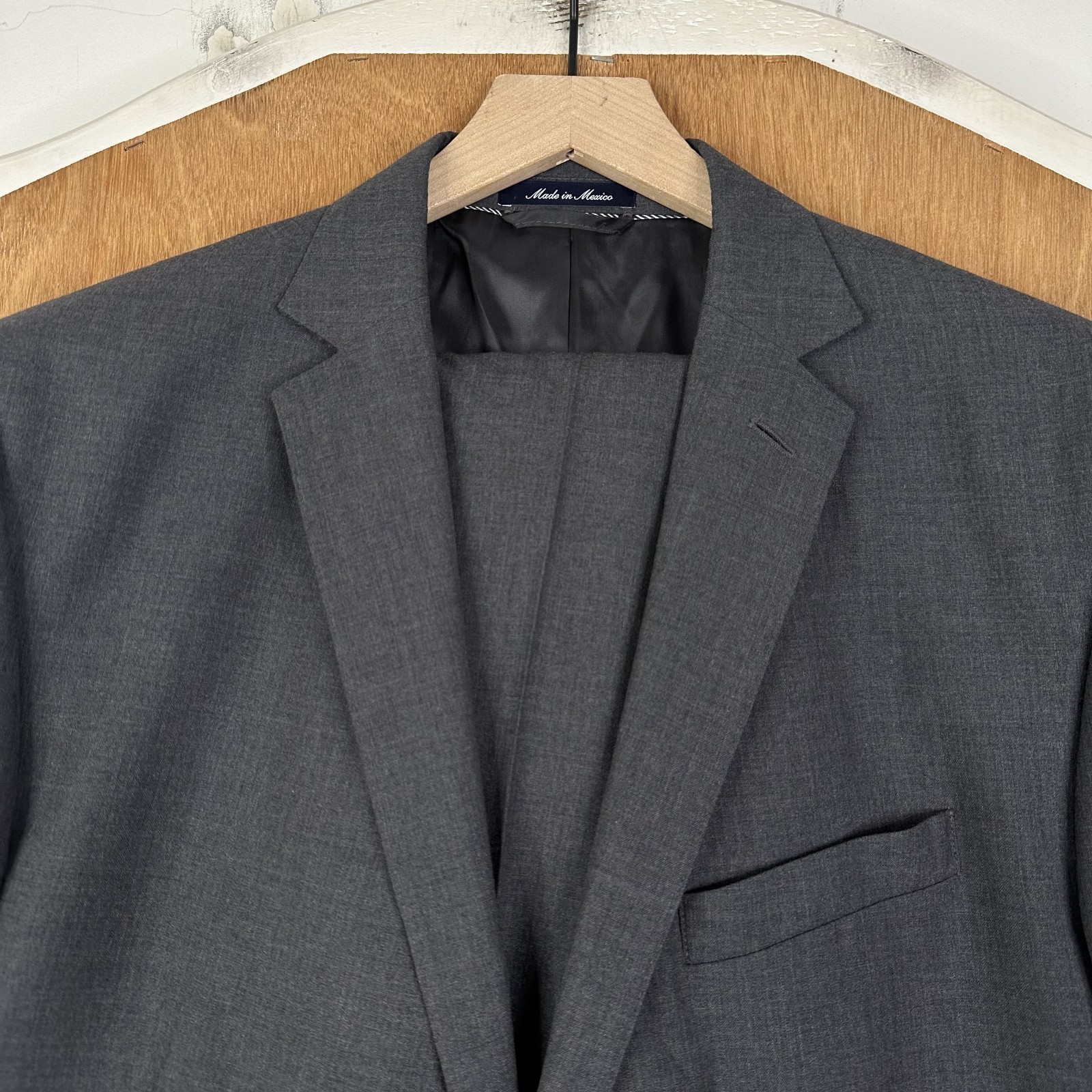 Lands End Suit Mens 46R Gray Solid 2 Button 100% Wool Pants 36×29 Flat Front
