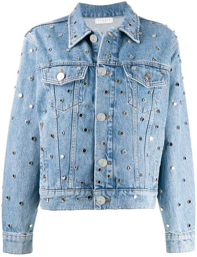 Sandro Paris Blue Denim Jacket With Studded Mirrors- UK 6- Fits UK 6-10 Relaxed