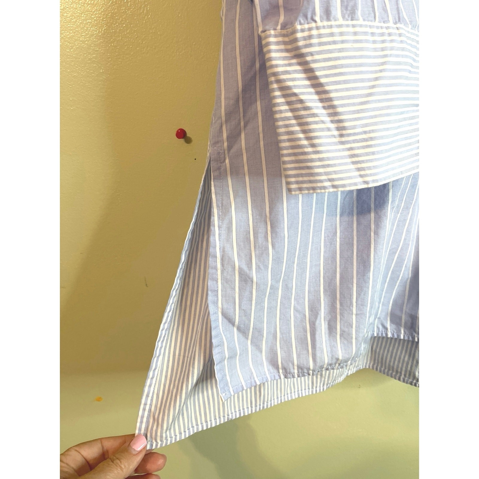MADELEINE Mode GmbH Blue & White Striped Button Up 3/4 Sleeve Shirt | Size 16