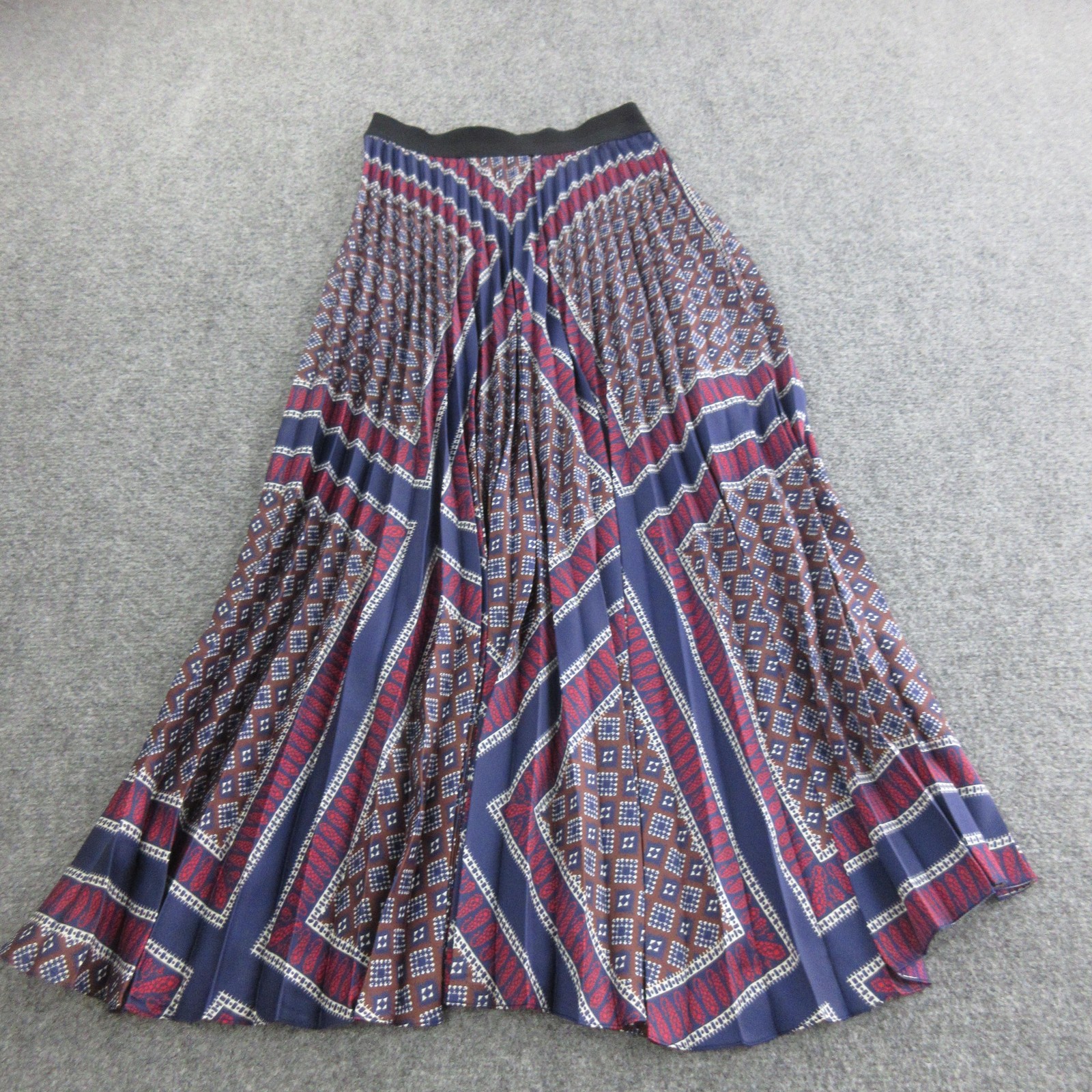 Sandro Skirt Womens 34 Blue Geometric Print Pleated Maxi Elastic Waist Boho