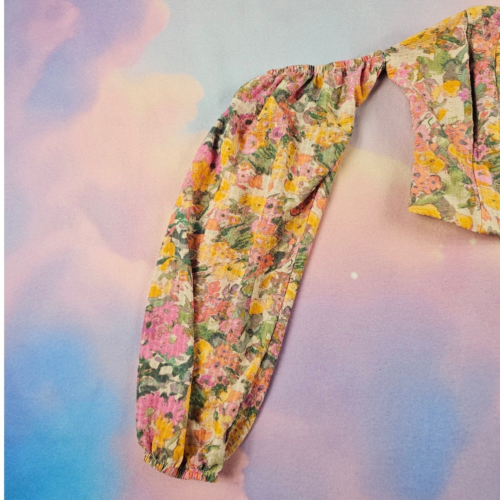 Wild Fable Corset Top Womens XXS Multicolor Excellent Floral Puff Sleeve Cropped