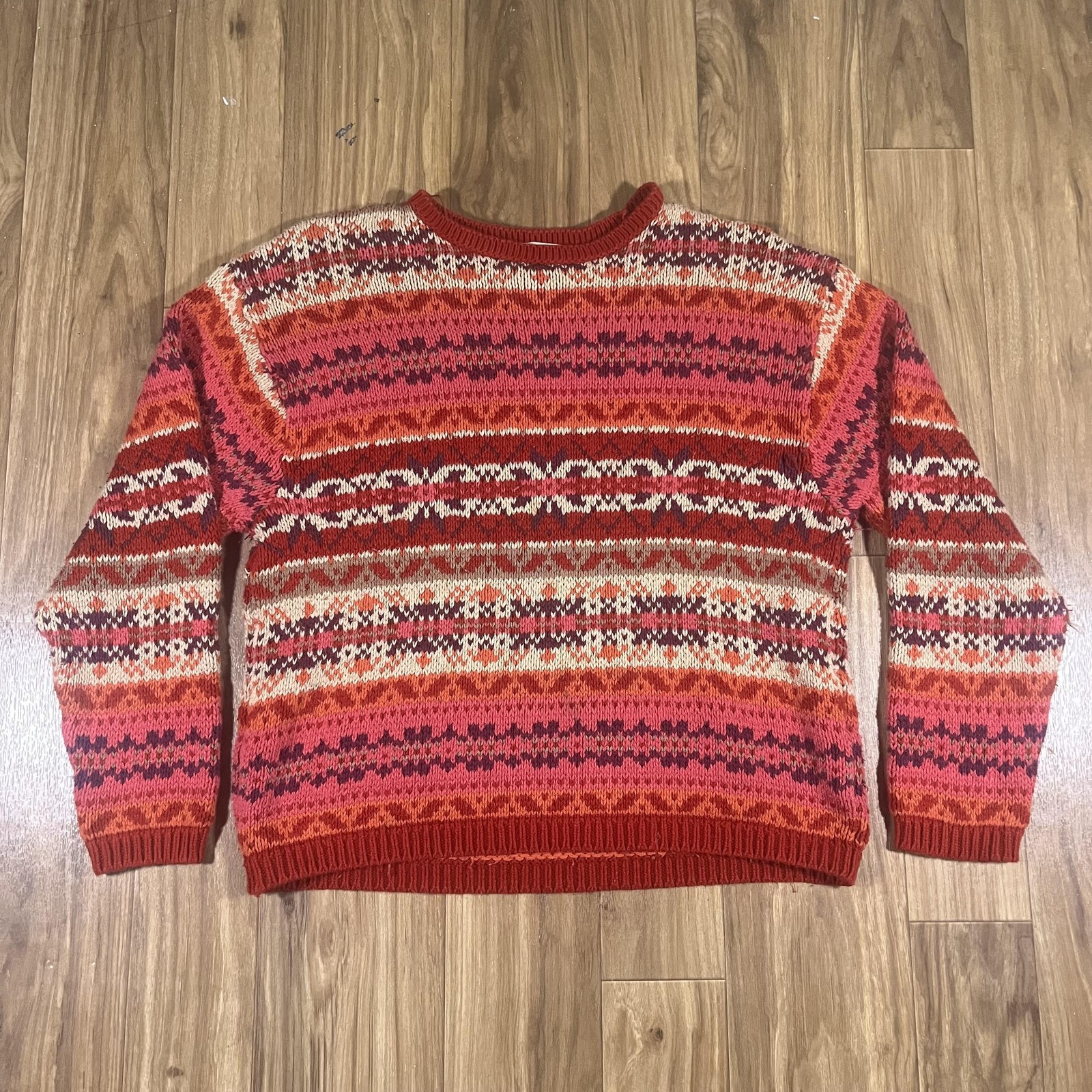 Vintage Eddie Bauer Sweater Womens Large Multicolor Fair Isle Knit USA 90s