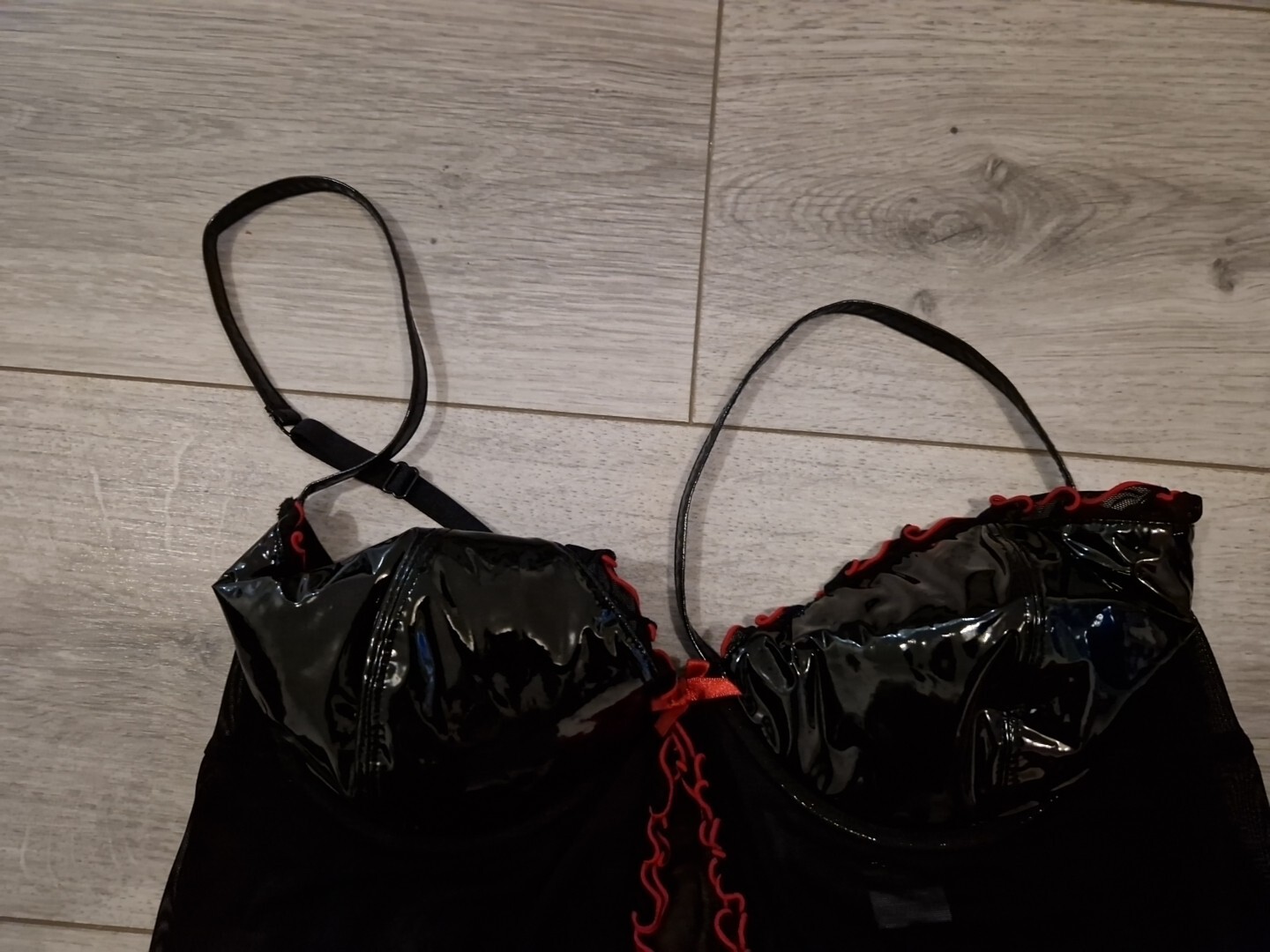 BNWOT Vintage Ann Summers Insinuate Black Mesh & PVC Babydoll Set Size M/L 16-20