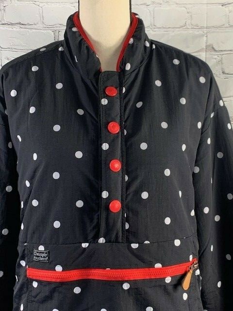Simply Southern Women Reversible Sharpa Black White Polka-Dot 1/3 Zip Pockets XL