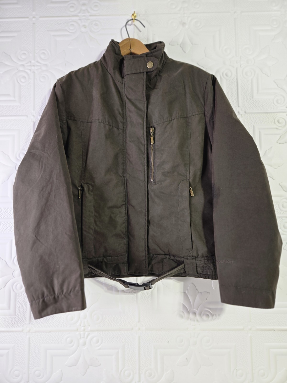 Woolrich Womens Rexford Jacket Dark Wood Insulated Lined Zip Pockets Belted Sz M