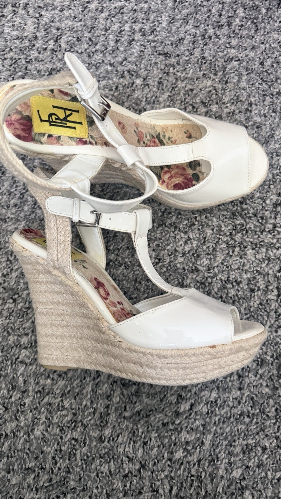 Women’s Cream Lace Espadrille Platform Wedge Sandals SZ 8.5-9
