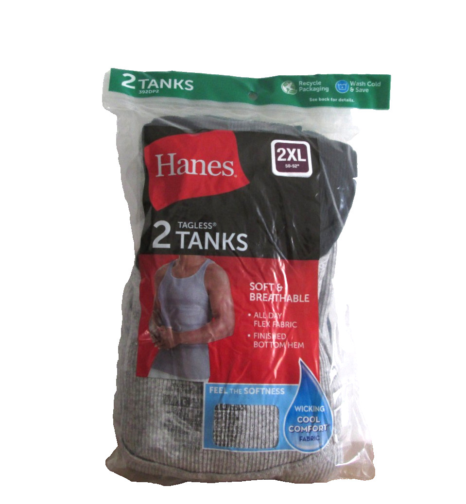 New Hanes Men’s 2 Pack Soft & Breathable Tagless A-Shirts Tank Tops 2XL (50-52)