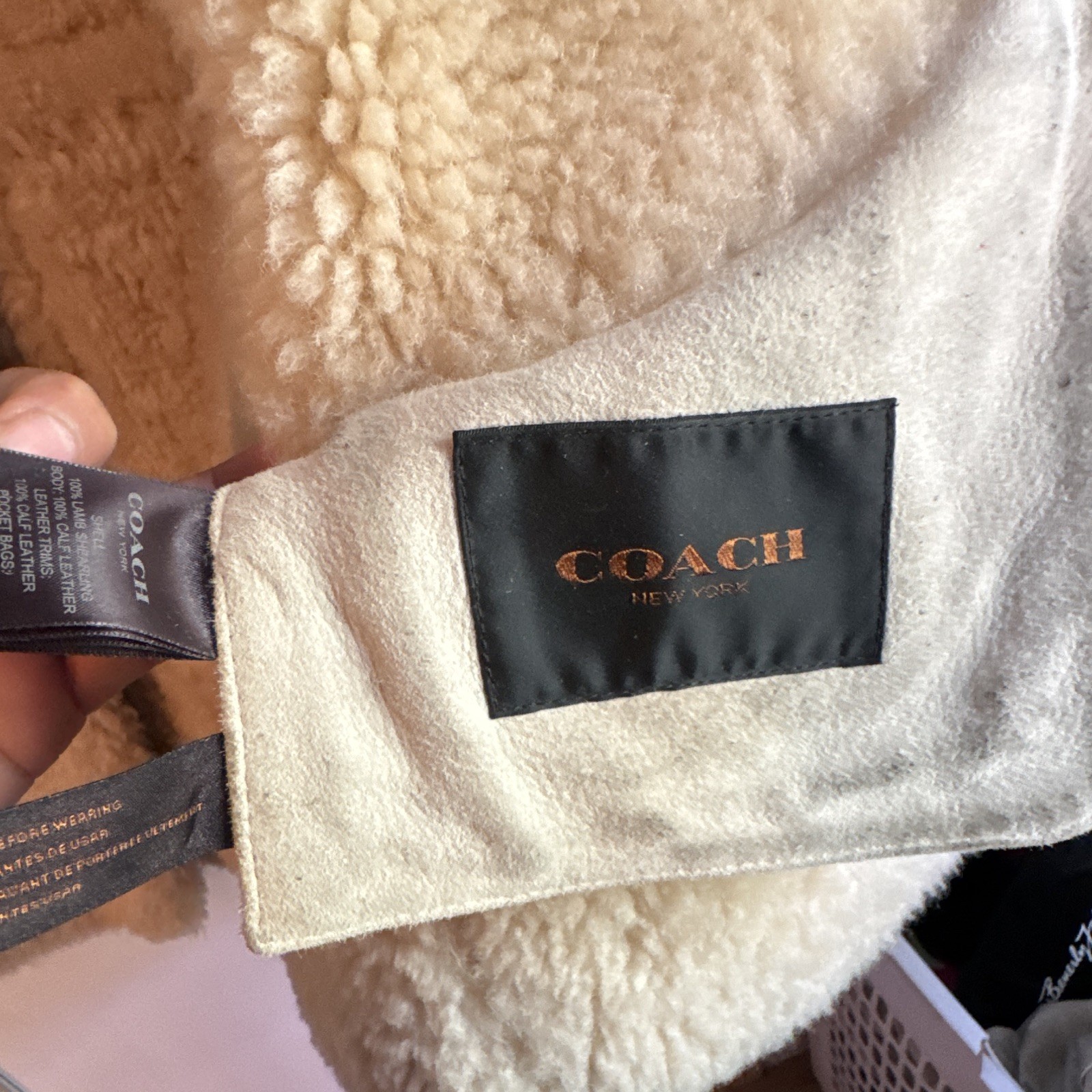 Coach New York Black Leather Mid-Length Coat Fur Trim Lined Size S Zip/Button