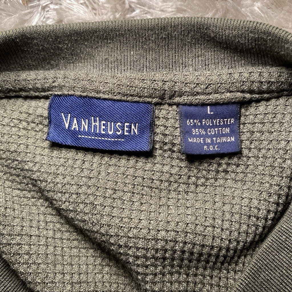 Van Heusen Men’s Green Waffle-Knit Henley Pullover Sweater Long Sleeve L