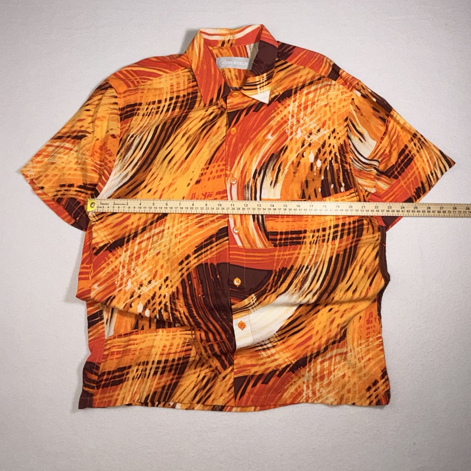 Vintage Jams World Hawaii Rayon Hawaiian Shirt Abstract Orange USA Mens M