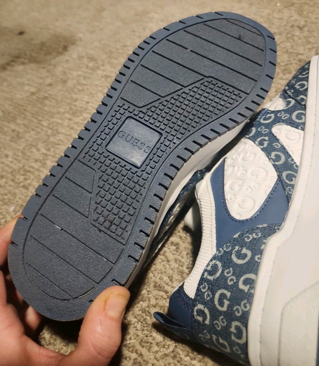 Guess Rennen-C Denim Monogram Platform Sneakers Womens Size 8.5 White Logo Shoes