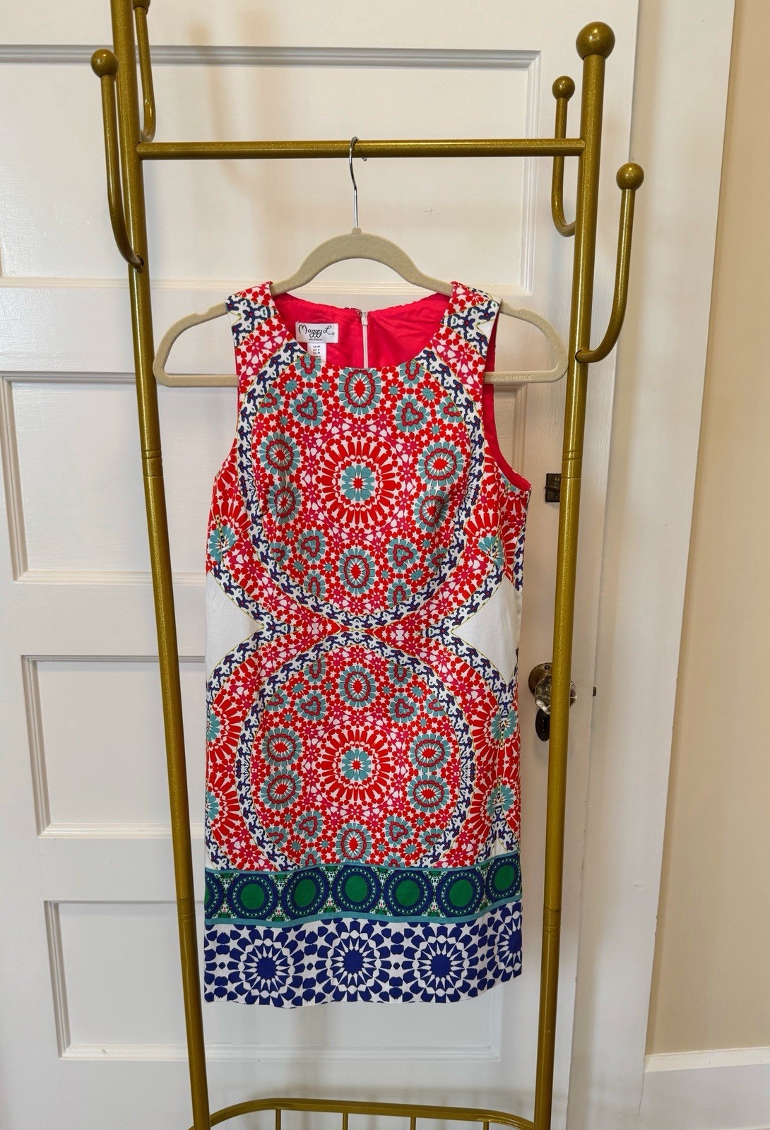 Maggy L Petites Multicolor Geometric Scoop Neck Sleeveless Shift Dress 4P