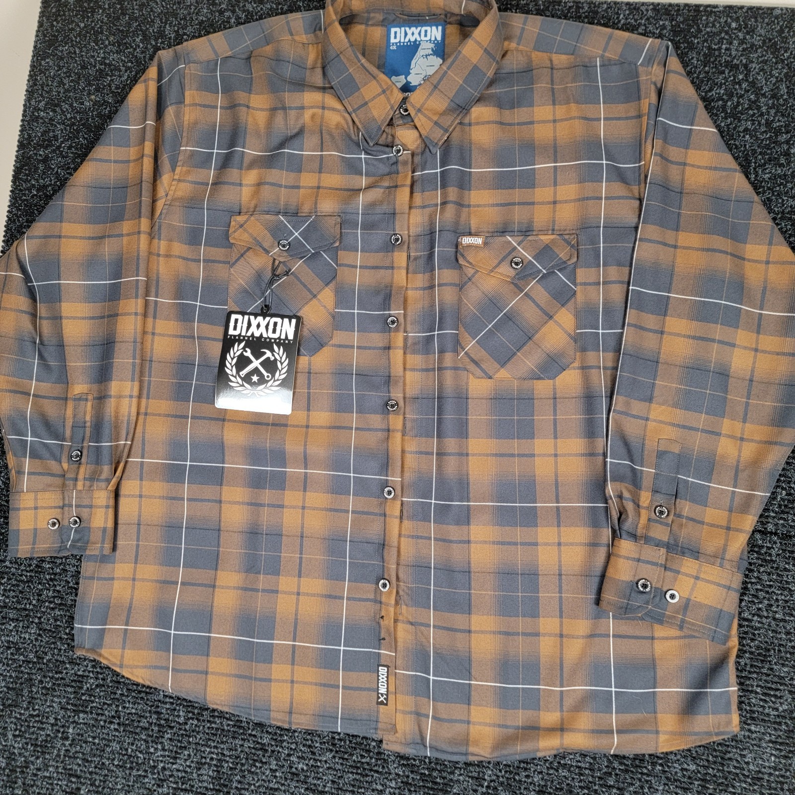 New With Tags Dixxon Flannel Boroughs Shirt 4XL Brown Gray Plaid Button Up XXXXL