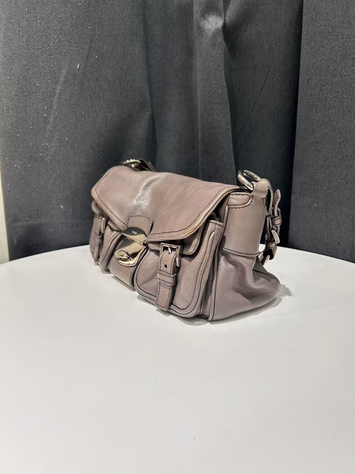 Authentic Prada Black Calf Leather Double Pocket Shoulder Bag Italy