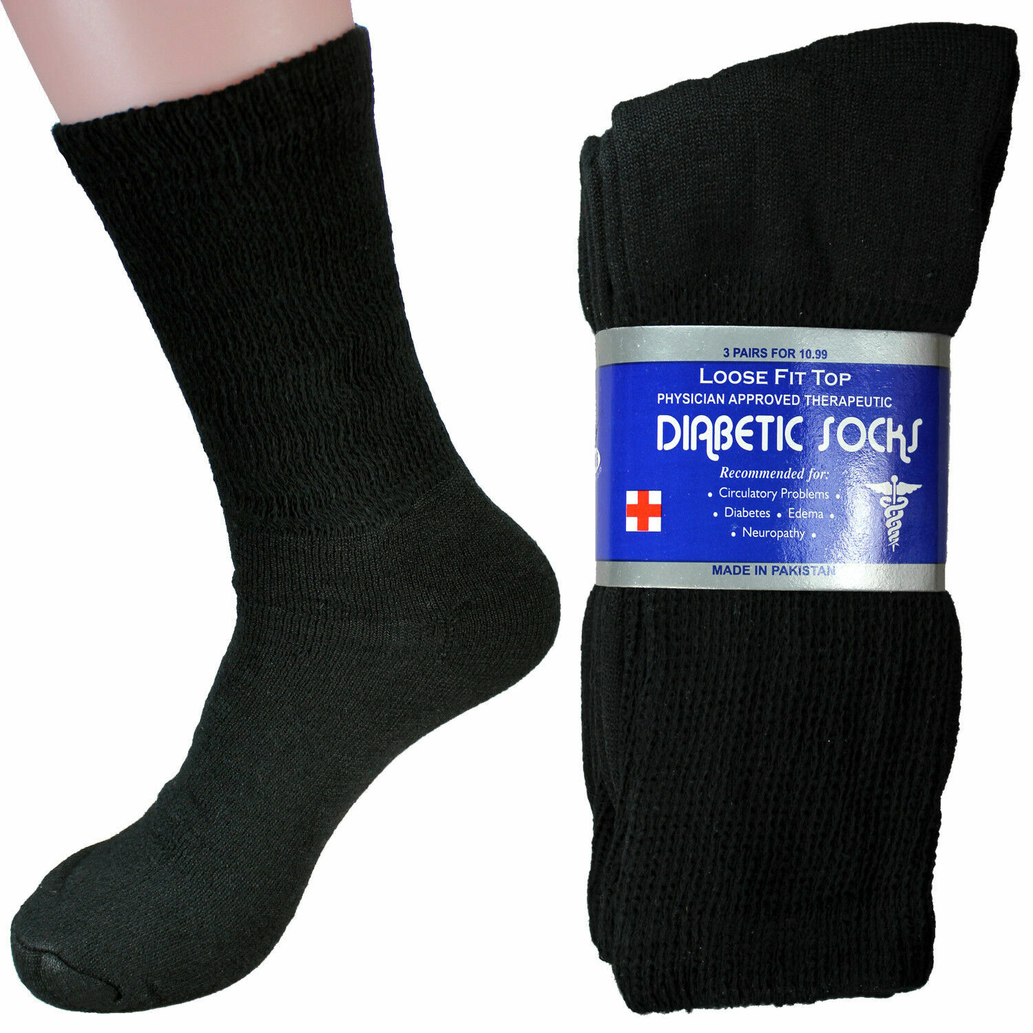 New 3 Pairs Diabetic Crew Circulatory Socks Health Mens Cotton 9-11 10-13 13-15
