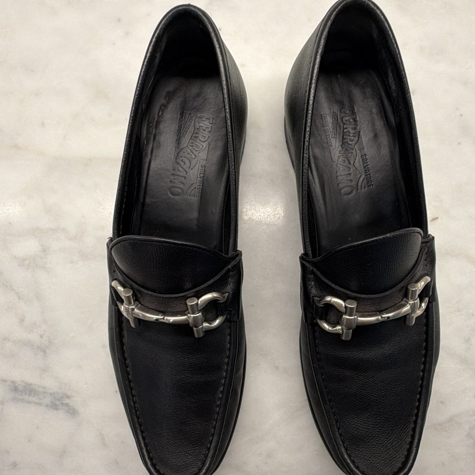 Salvatore Ferragamo Men’s Black Leather Horsebit Loafers Slip-On US 11 D