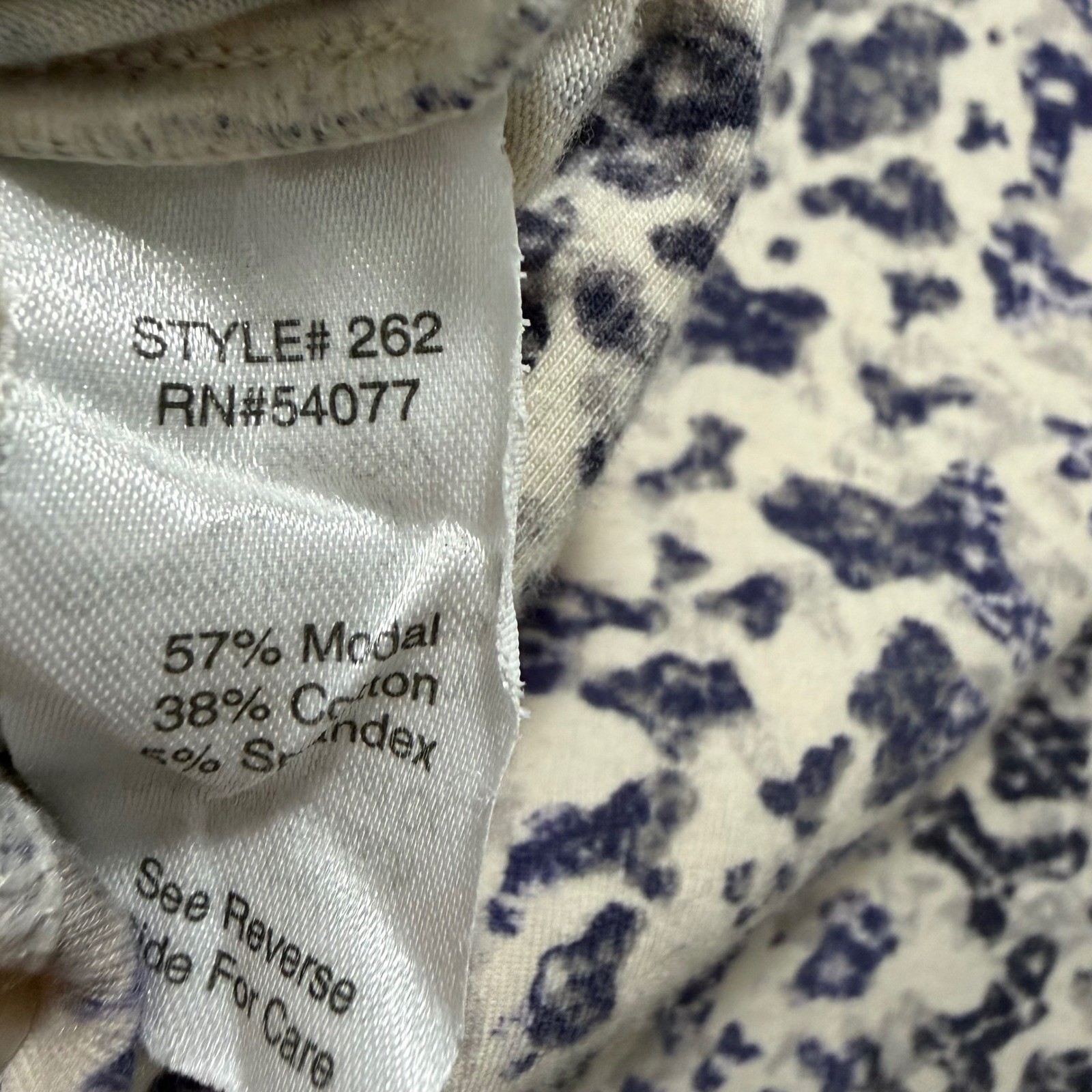 Cabi 262 Draped Surplice Tunic Top Cream Navy Abstract Print Large 3/4 Sleeve