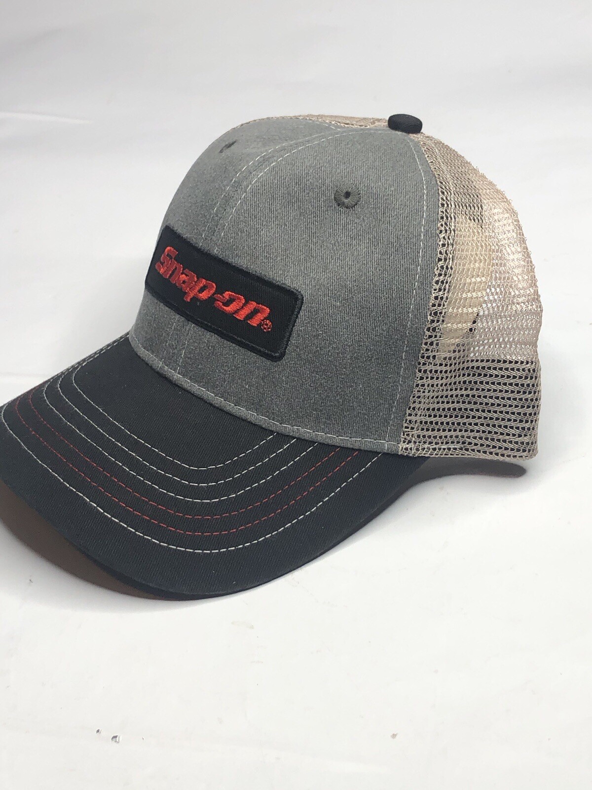 Snap-on Snapback Trucker Hat Gray One Size Adjustable Embroidered Mesh Back New!