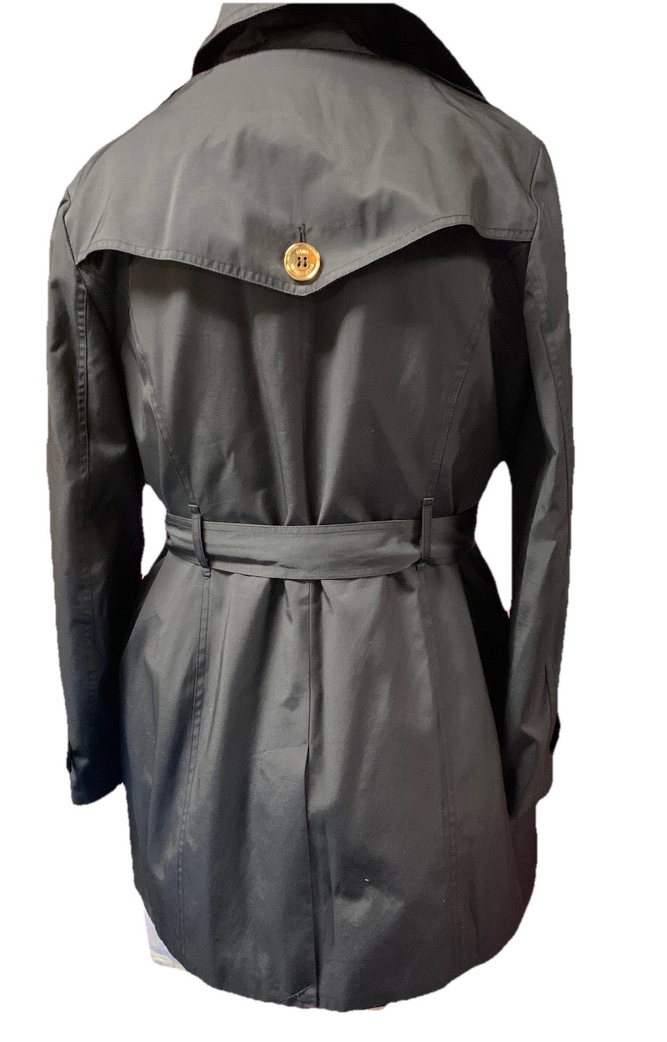 Trench Coat Michael Kors Black Double Breasted Golden Buttons Sz L Women’s