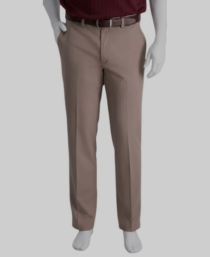 Haggar Men’s Beige Classic Fit 2-Way Stretch Flat Front Khaki Pants Size 42W 32L