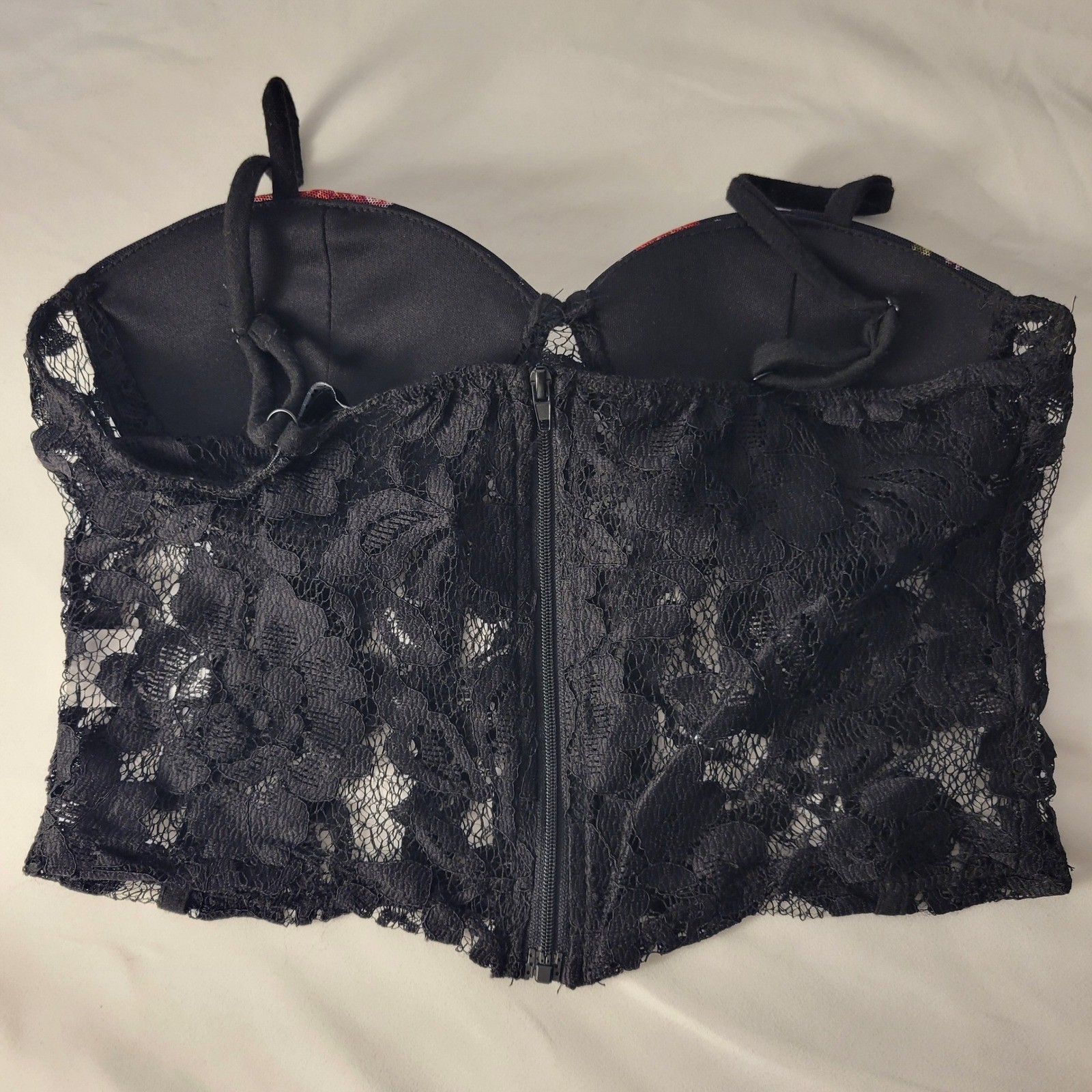 Willow Corset Bustier Top Womens Medium Black Floral Lace Underwire Zipper 6384