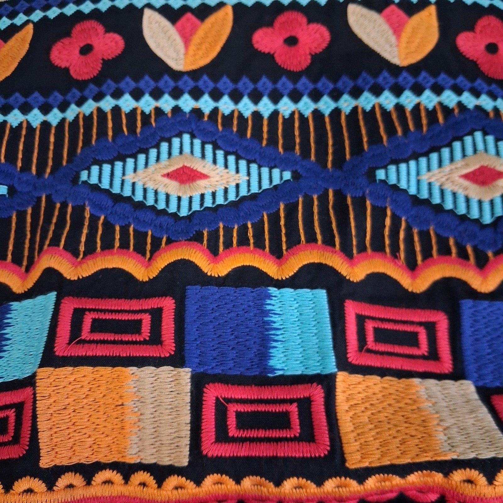 New Savanna Jane Womens Boho Embroidered Peasant Blouse Multi-Colored Flowy 1X