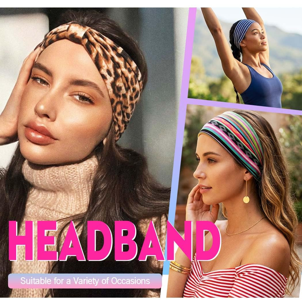 Boho Wide Headbands for Women Leopard Head Bands No Slip Thick Bandeau Head Wrap