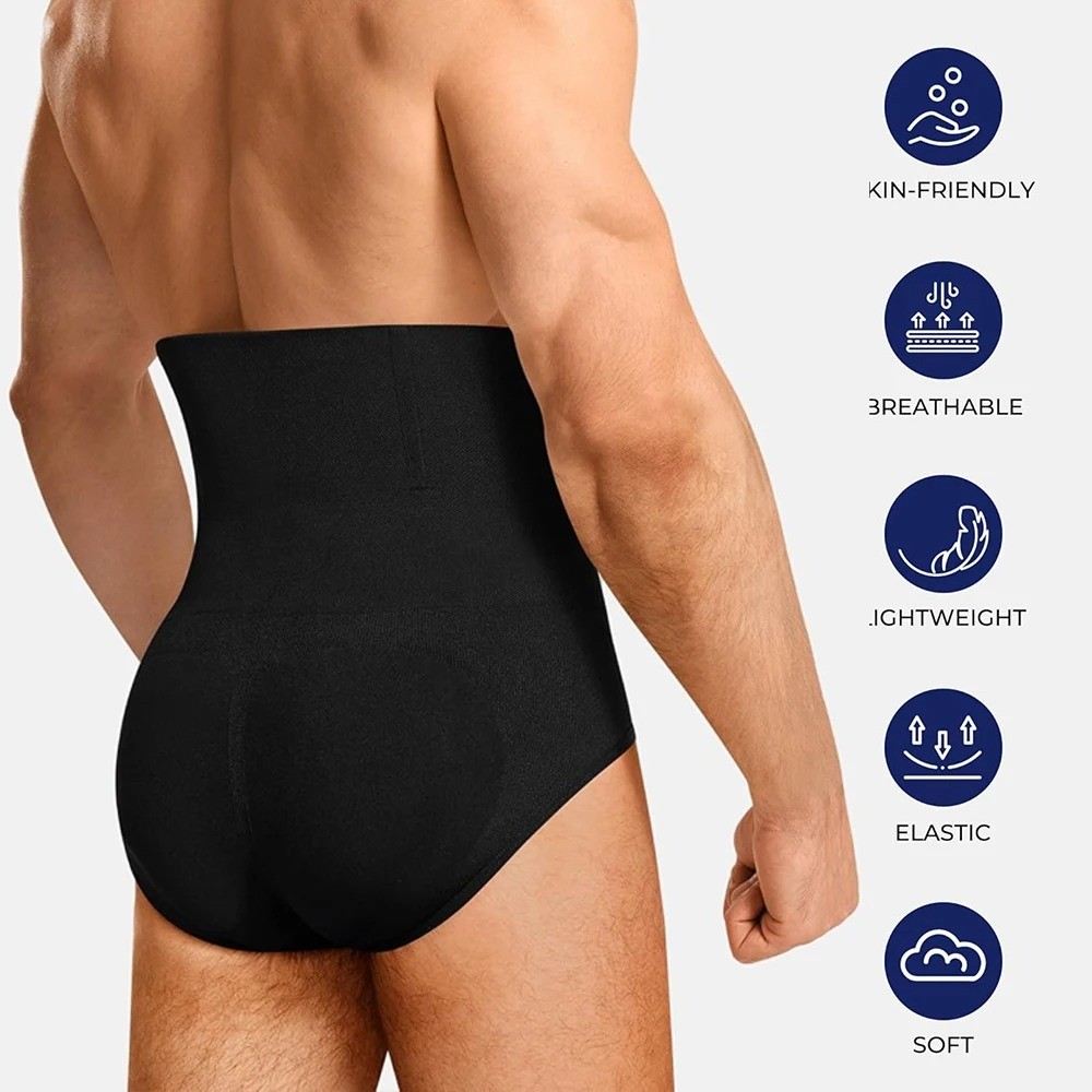 Men High Waist Brief Shapewear Tummy Control Butt Lifter Shorts Slim Body Shaper