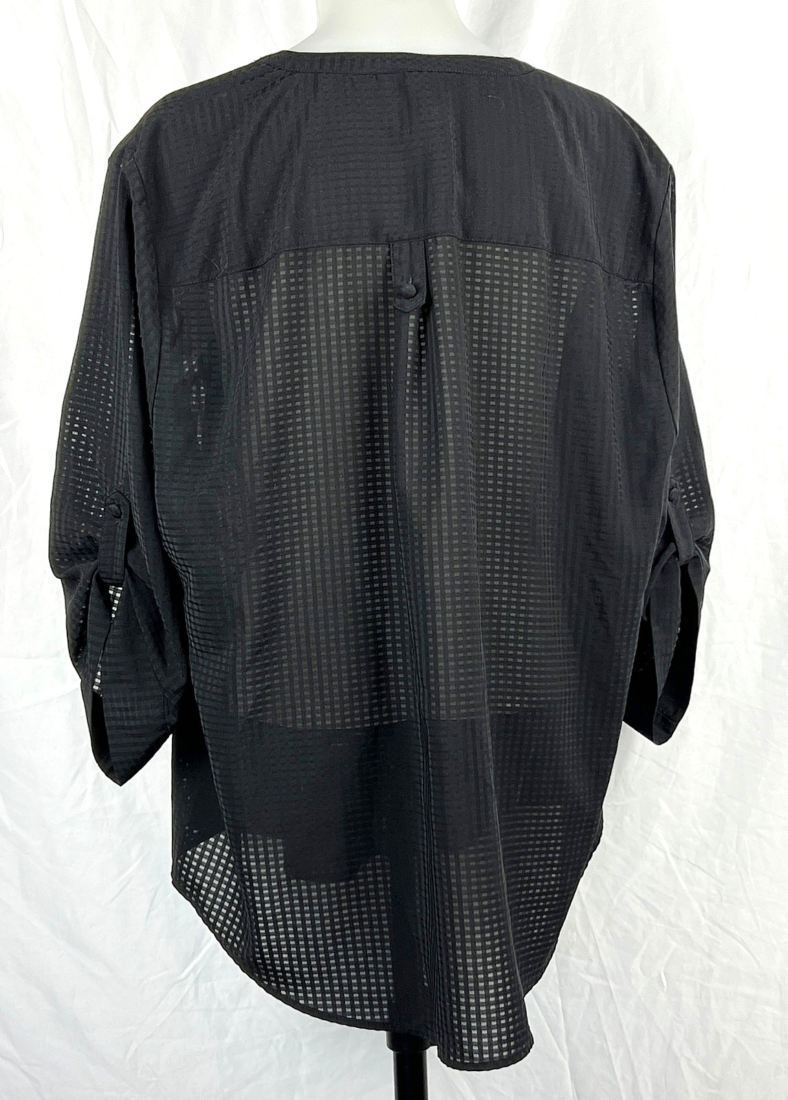 Torrid Harper Black Sheer Grid Polyester 3/4 Sleeve Shirt 2X (Torrid 2)