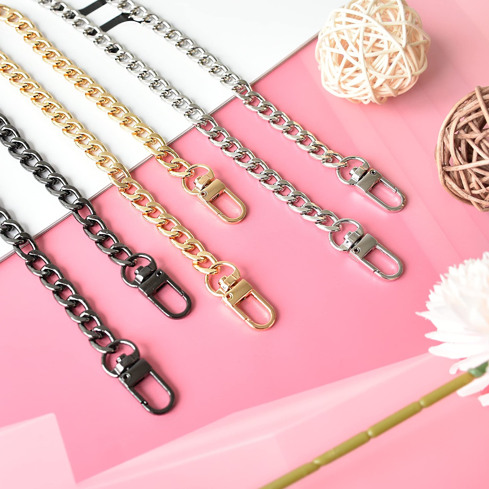 4 Sizes Flat Purse Chain Strap Cross Body Replacement Strap with Mental Buckl…