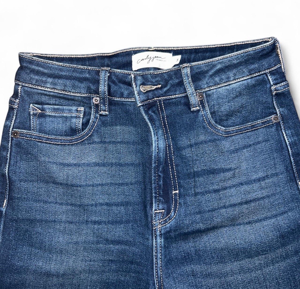 Carly Jean Women’s Blue Medium Wash High Rise Flared Denim Jeans