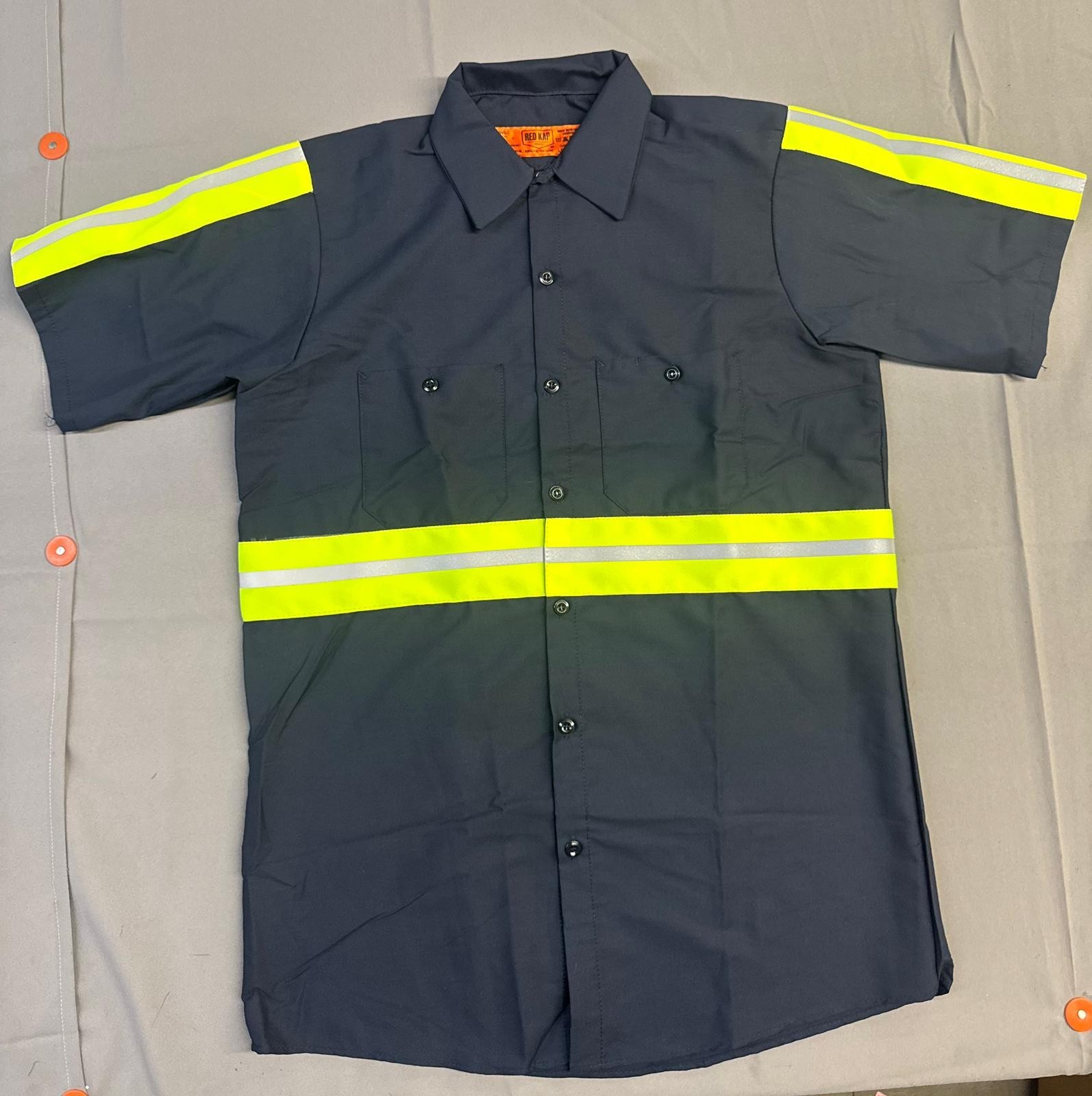 Red Kap Men’s Enhanced Visibility Industrial Short Sleeve Work Shirt, Navy