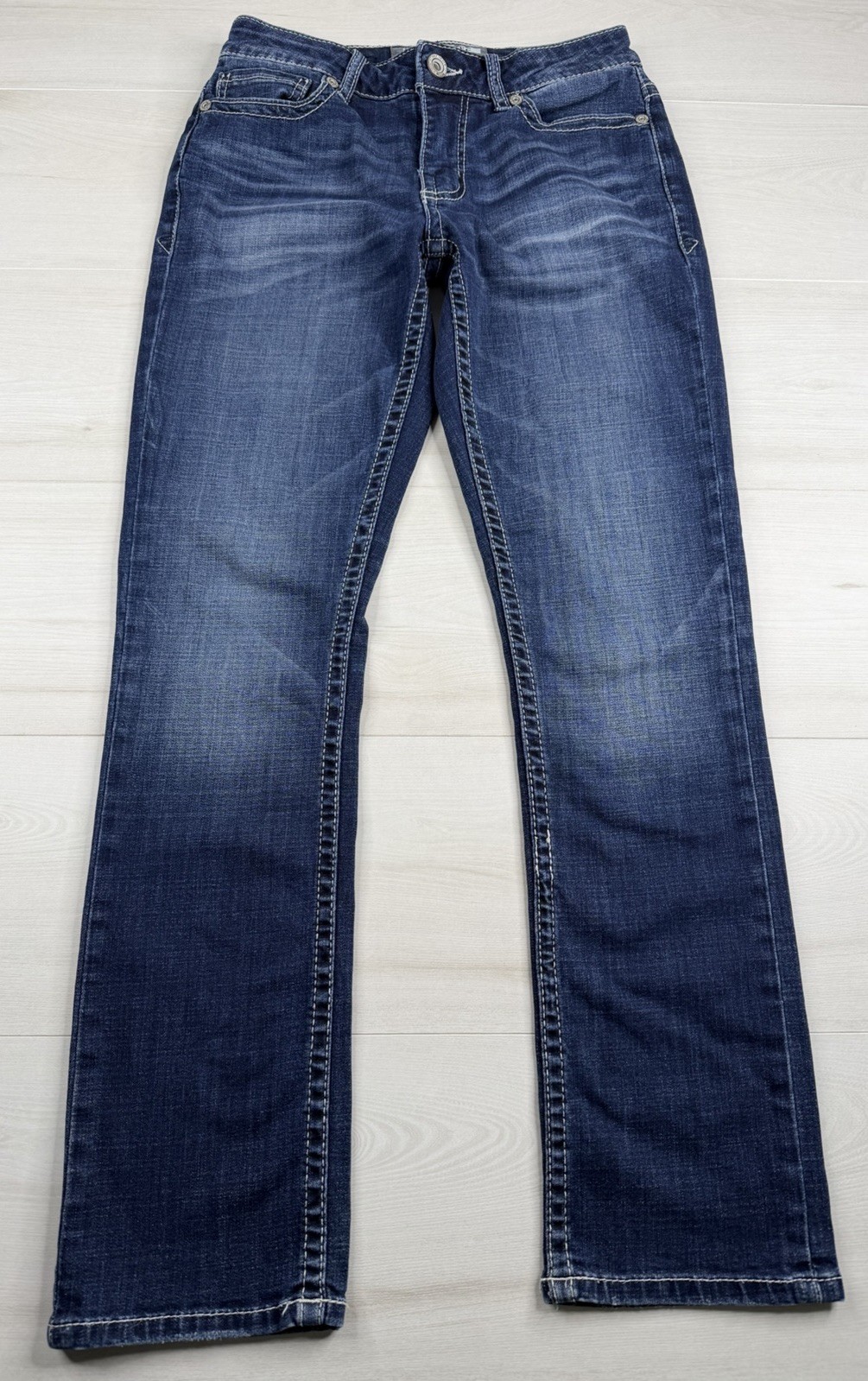 BKE Buckle Alec Jeans Straight Stretch Denim Coolmax Whiskered Mens 28×28 EUC