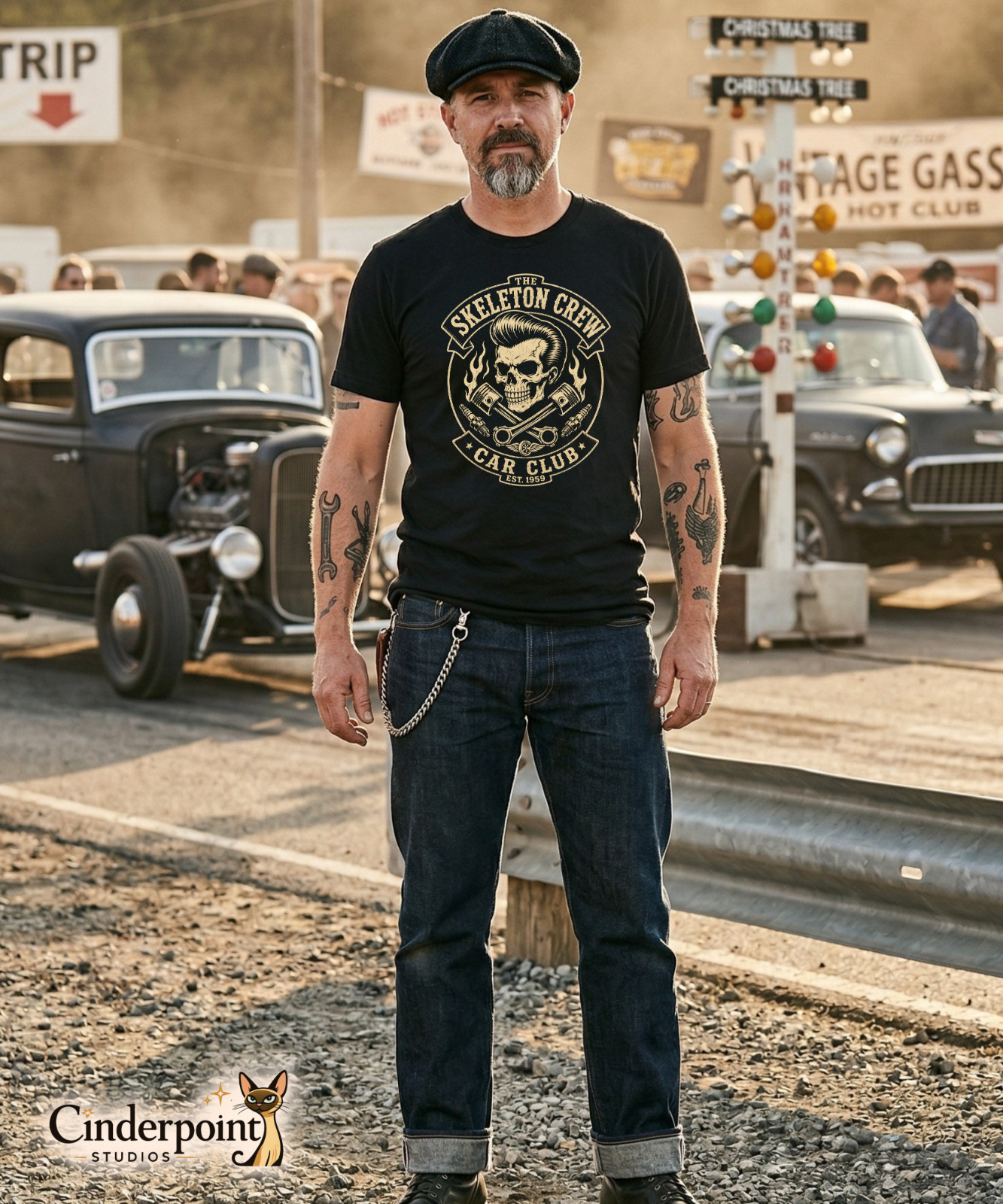 Skeleton Crew Car Club Shirt Hot Rod Rockabilly Gearhead Tee Dad for Gift XS-5XL
