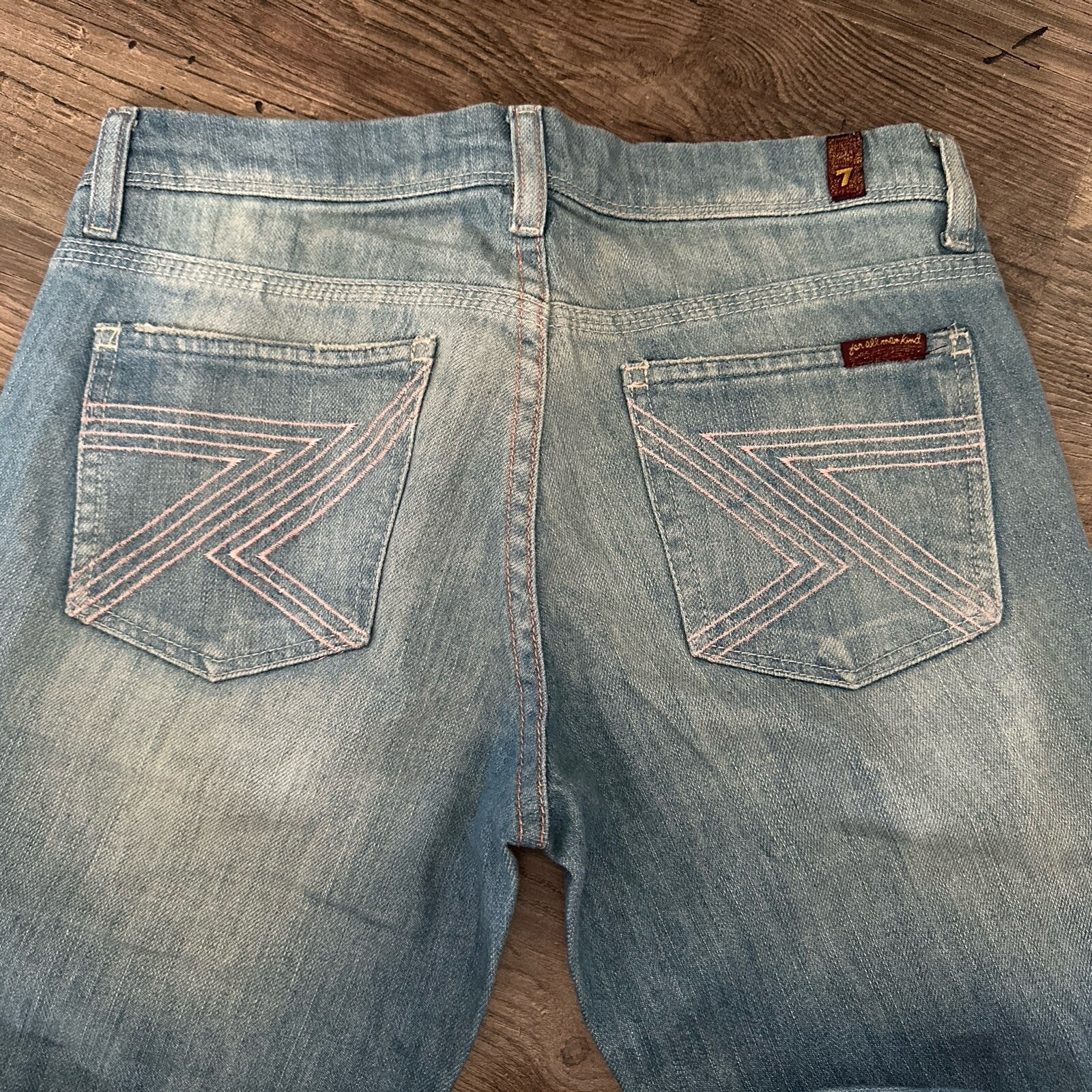 Seven7 Boot Cut Pink Stitching Logo Faded Blue Size 27